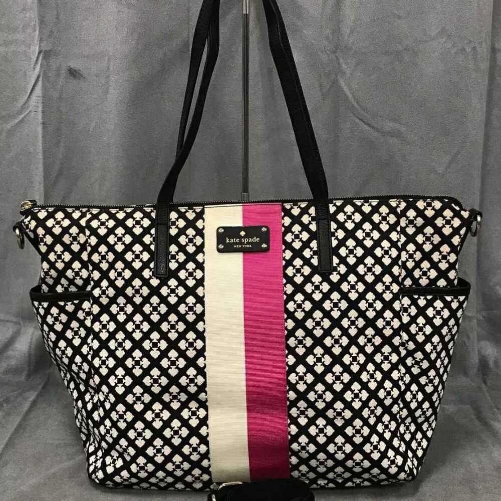 Kate Spade Adaira Penn Place Black Pink Stripe Purse Handbag Diaper Bag
